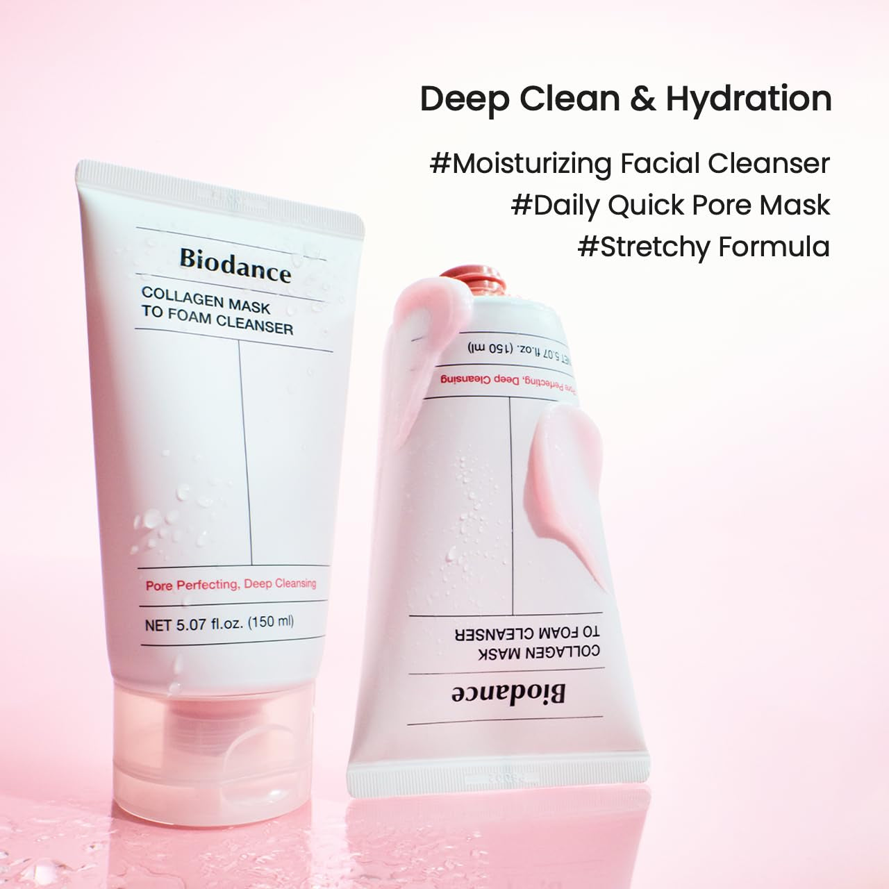 Collagen Mask to Foam Cleanser, Face Wash for Women, 2-In-1 Pore Mask and Hydrating Foaming Facial Cleanser for Sensitive Skin, Oily Skin, 5.07 Fl. Oz. (150 Ml)