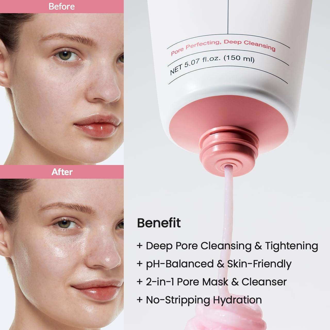 Collagen Mask to Foam Cleanser, Face Wash for Women, 2-In-1 Pore Mask and Hydrating Foaming Facial Cleanser for Sensitive Skin, Oily Skin, 5.07 Fl. Oz. (150 Ml)