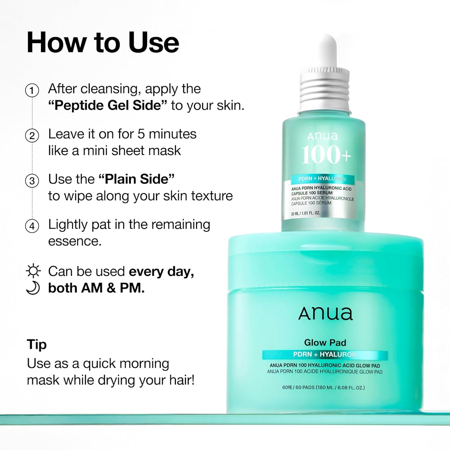 PDRN 100 Hyaluronic Acid Pad, Glow-Plumping Korean Face Pad for Daily Skincare & Makeup Prep, Dual-Sided Toner for Radiant Skin & Deep Hydration, Korean Skin Care (180Ml, 60 Pads)