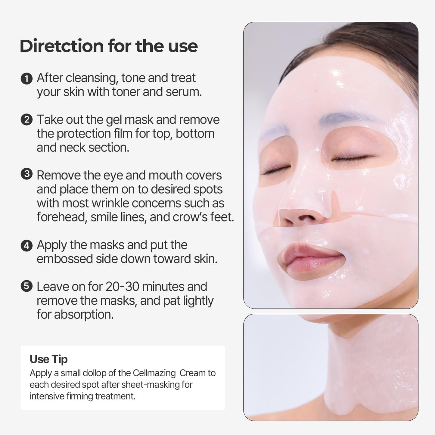 CELLMAZING Collagen Firming Gel Facial & Neck Sheet Mask (Pack of 4) | Covering Neck Mask | 5D Collagen Complex, Amino Acid Complex, Peptide