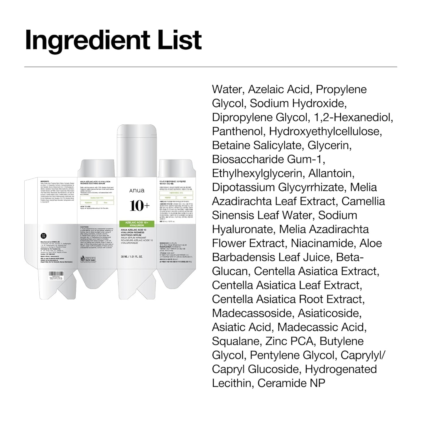 Azelaic Acid 10 Hyaluron Redness Soothing Serum, Facial Serum for Sensitive Skin, Hyaluronic Acid, Niacinamide, Spot Care, Natural Color, Vegan, Korean Skincare (30Ml/ 1.01 Fl Oz.)
