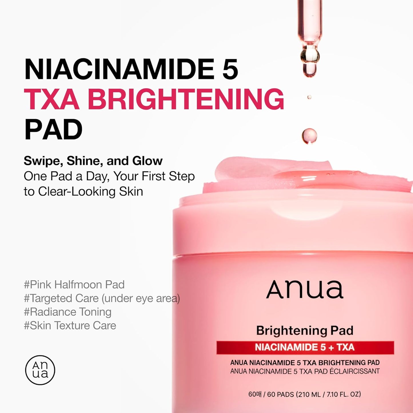 Niacinamide 5 TXA Toner Pads – Hydrating Facial Pad for Even-Looking Skin Tone & Daily Radiance Care, Glow up Under-Eye with Tranexamic Acid, Korean Skin Care (210Ml, 60 Pads)
