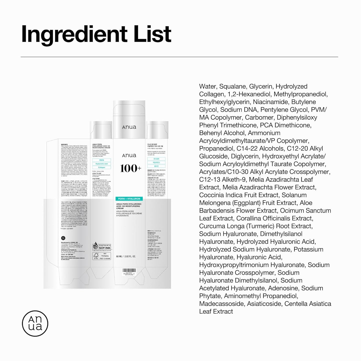 PDRN Hyaluronic Acid 100 Moisturizing Cream, Lightweight Hydrating Moisturizer with Salmon PDRN, Hyaluronic Acid, Collagen for Glass Skin, Korean Skin Care (60Ml / 2.02 Fl. Oz)