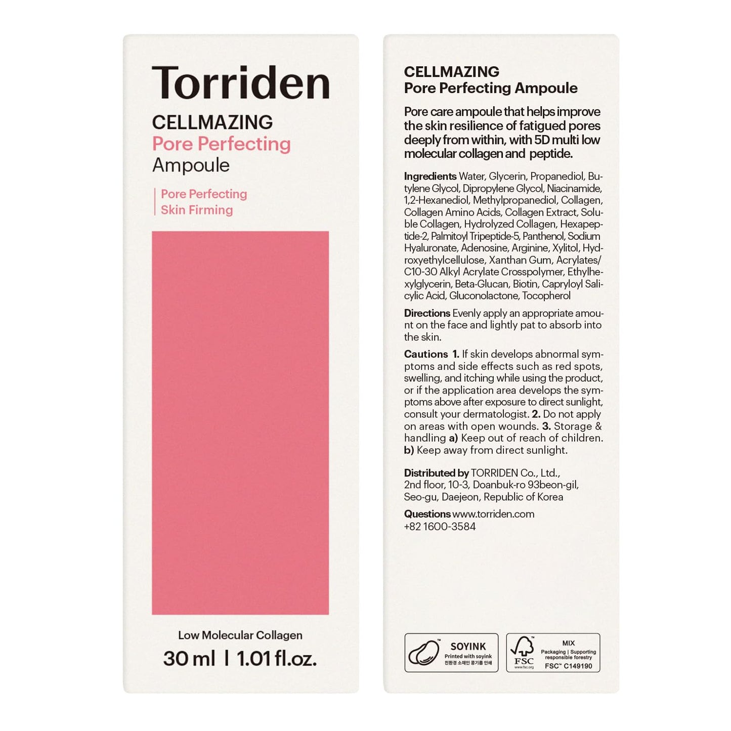 CELLMAZING Pore Perfecting Ampoule 30Ml (1.01 Fl.Oz.) | Improving Skin Elasticity | 5D Collagen, Peptide Complex, PHA, LHA | Korean Facial Serum, Korean Skin Care