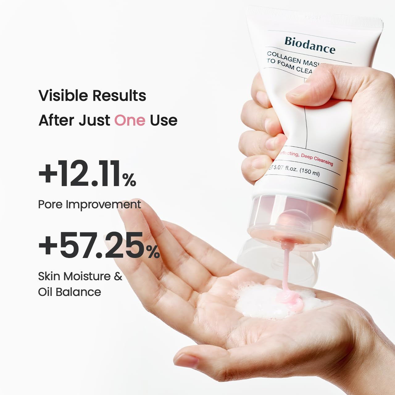 Collagen Mask to Foam Cleanser, Face Wash for Women, 2-In-1 Pore Mask and Hydrating Foaming Facial Cleanser for Sensitive Skin, Oily Skin, 5.07 Fl. Oz. (150 Ml)