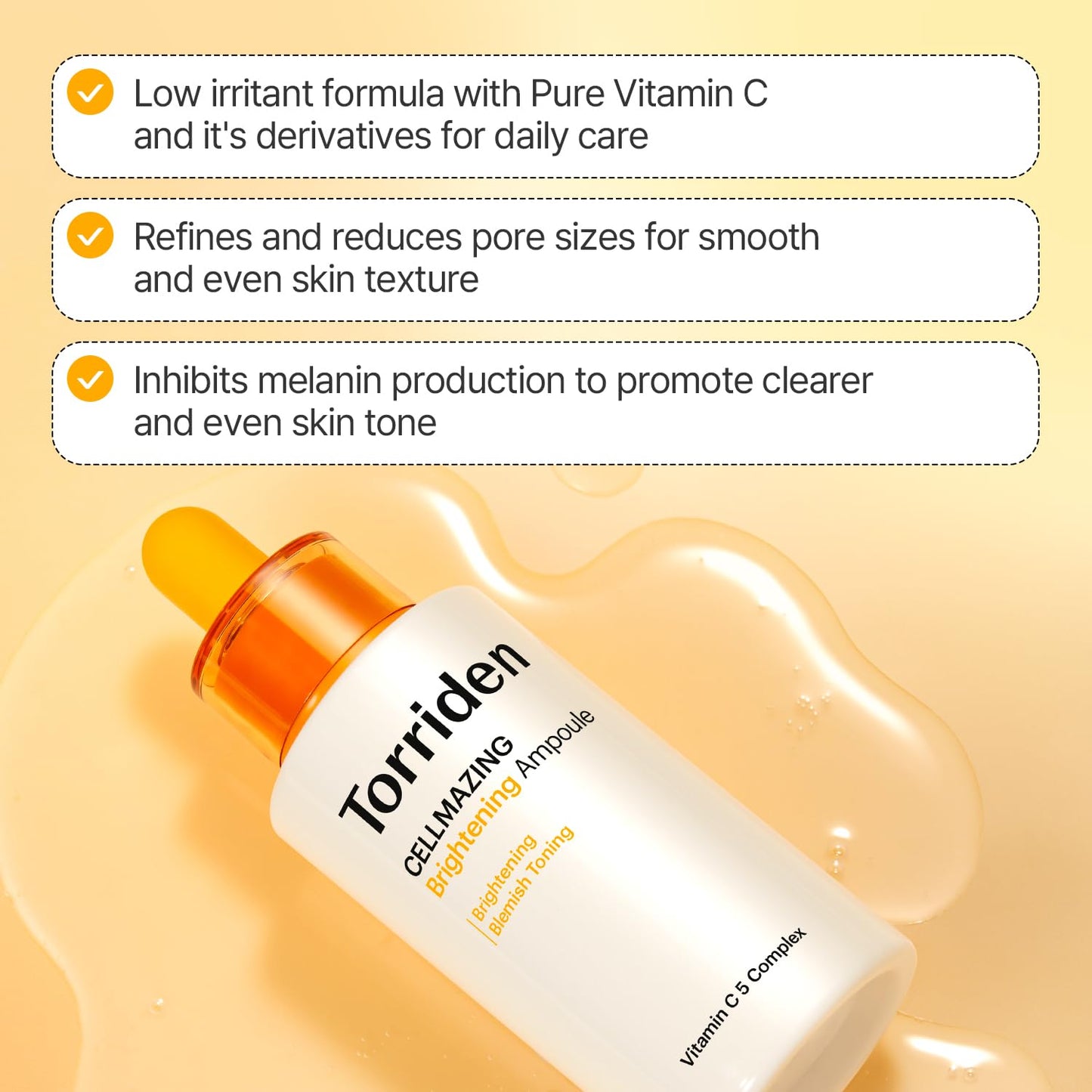 CELLMAZING Vita C Ampoule 30Ml (1.01 Fl.Oz.) | Refining Sagging Pores and Skin Texture | 5D Vitamin C, Seaweed Complex, Panthenol | Korean Facial Serum