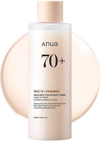 Rice 70 Glow Milky Toner, for Glass Skin, Rice Water, Niacinamide, Ceramides, Panthenol, Fragrance-Free, Non Comedogenic, Fungal Acne Safe, Korean Skin Care, 250Ml/8.45Fl.Oz.