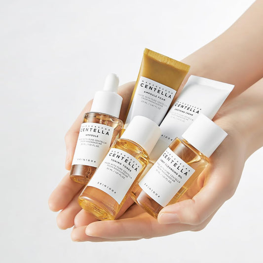 Madagascar Centella Travel Kit, Toner, Ampoule, Soothing Cream, Cleansing Oil, Ampoule Foam, Basic Skincare Box, Compact Size, Gift Sets, Mothers Day Gifts for Mom Gifts for Women, Trial Kit