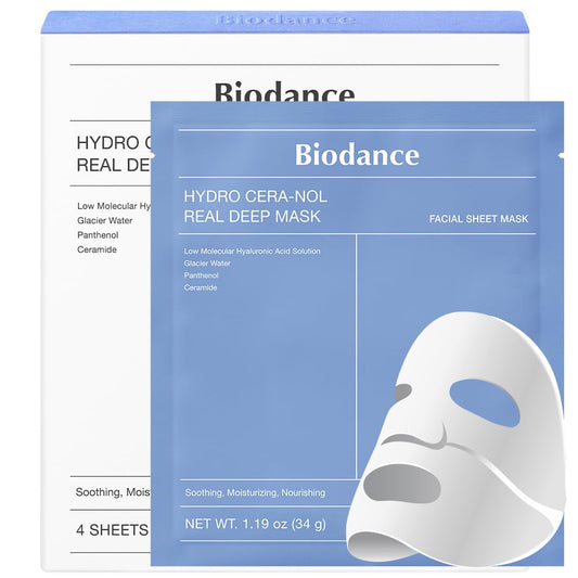 Hydro Cera-Nol Real Deep Mask, Overnight Hydrogel Mask, Hydrating Facial Mask for Sensitive Skin, Redness Reducing & Quick Soothing Effect, 1.19Oz(34G) X 4Ea