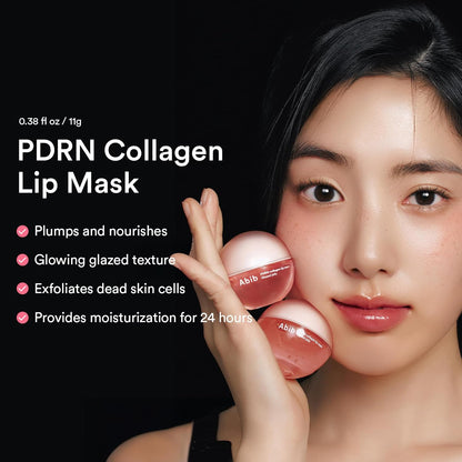 PDRN Collagen Lip Mask Glazed Jelly 0.38 Fl Oz | Korean Lip Butter Balm Overnight Sleeping Mask Hydrating Care Moisturizer Treatment for Flakey, Dry Lips