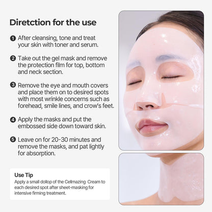 CELLMAZING Collagen Firming Gel Facial & Neck Sheet Mask (Pack of 4) | Covering Neck Mask | 5D Collagen Complex, Amino Acid Complex, Peptide