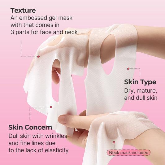 CELLMAZING Collagen Firming Gel Facial & Neck Sheet Mask (Pack of 4) | Covering Neck Mask | 5D Collagen Complex, Amino Acid Complex, Peptide