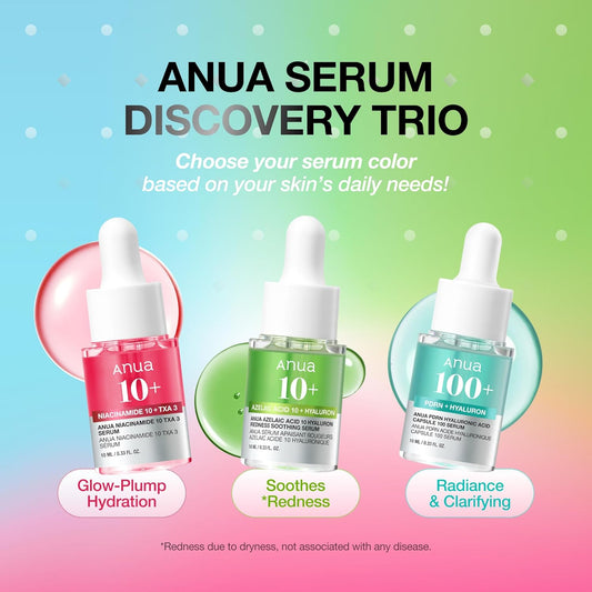 Serum Discovery Trio, Mini Face Serum Travel Size Kit with Hyaluronic Acid, Niacinamide & Azelaic Acid, Hydrating Soothing Gift Set for Women, Korean Skincare Set -10Ml/0.33Fl.Oz × 3EA