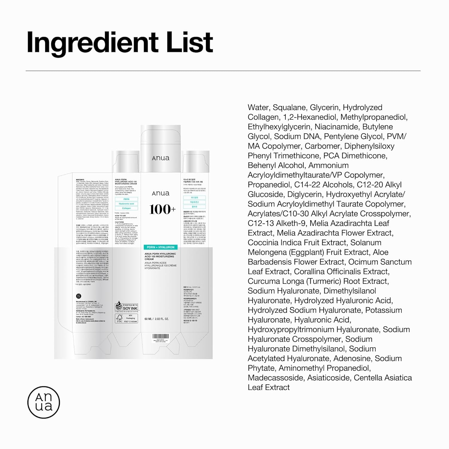 PDRN Hyaluronic Acid 100 Moisturizing Cream, Lightweight Hydrating Moisturizer with Salmon PDRN, Hyaluronic Acid, Collagen for Glass Skin, Korean Skin Care (60Ml / 2.02 Fl. Oz)