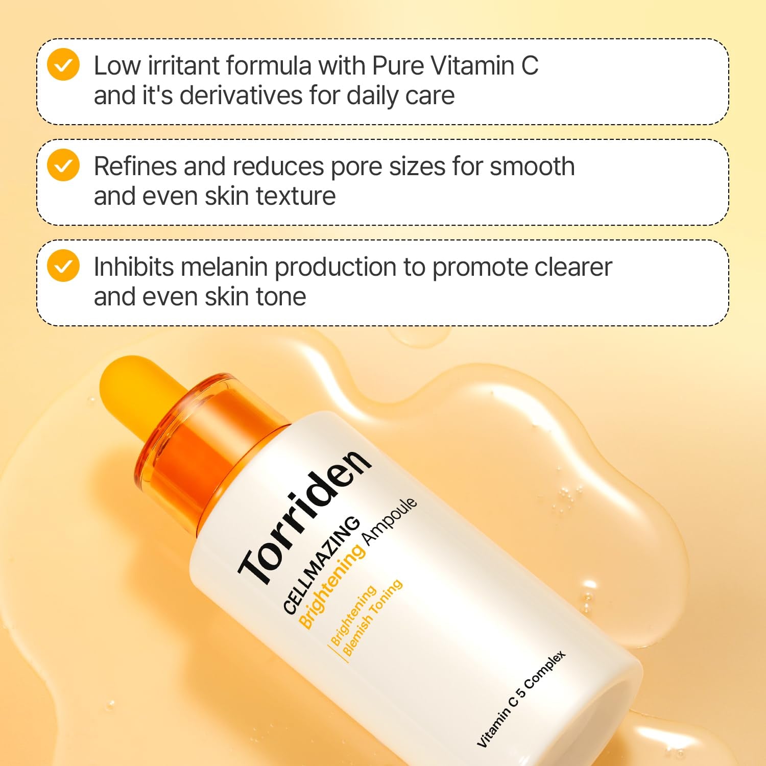 CELLMAZING Vita C Ampoule 30Ml (1.01 Fl.Oz.) | Refining Sagging Pores and Skin Texture | 5D Vitamin C, Seaweed Complex, Panthenol | Korean Facial Serum